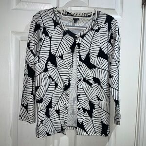 Rafaella botanical print button front cardigan sweater Sz S cotton